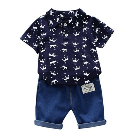 

CNGELG Denim Pattern Pants Set Toddler Short Boy Kids Tops+ Sleeve Baby Shirt Boys Outfits&Set