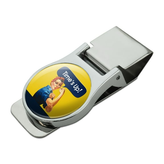 Time's Up Says Rosie the Riveter Satin Chrome Plated Metal Money Clip