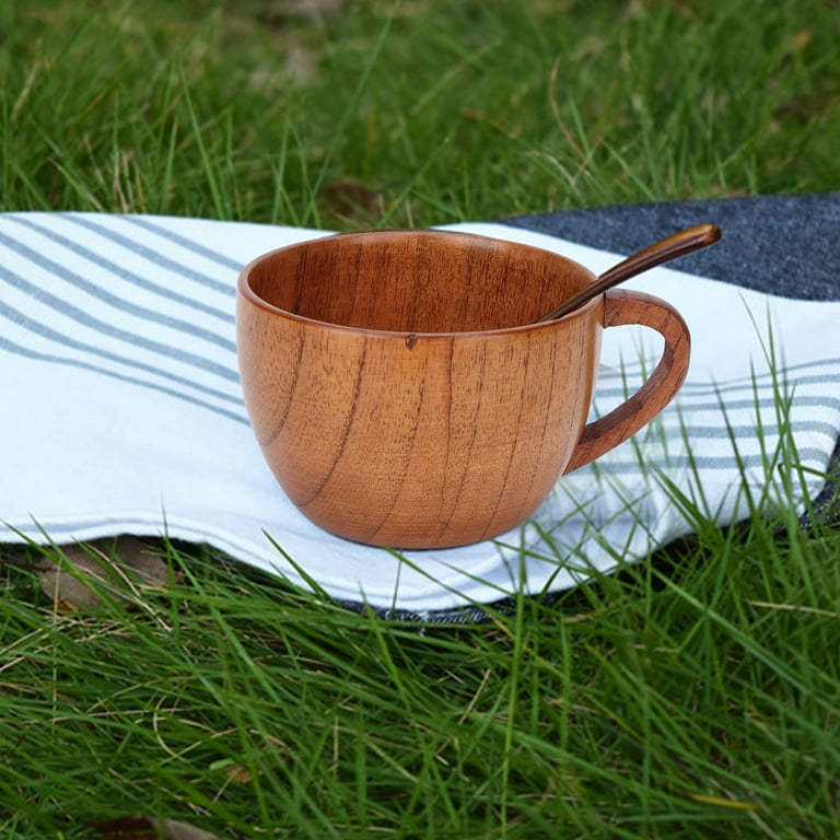 Howay HOWAY Flat Bottom Mug with Wood Lid, Ceramic Tea Cup for Coffee Warmer,  Flat Bottomed, Wooden Handle, 14oz