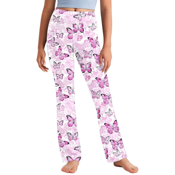 Odeerbi 2-13 Años Niñas Pantalones de Yoga de Pierna Ancha Entrenamiento Baile Deporte Atlético Pantalones Elasticidad Lindo Cintura Alta Pantalones de Pierna Recta