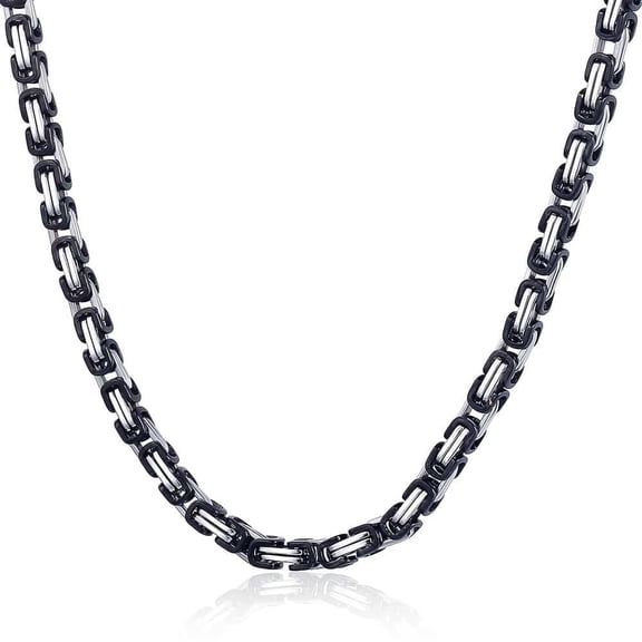 Hermah 5mm Mens Byzantine Box Black Silver Stainless Steel Necklace Chain 20-30inch