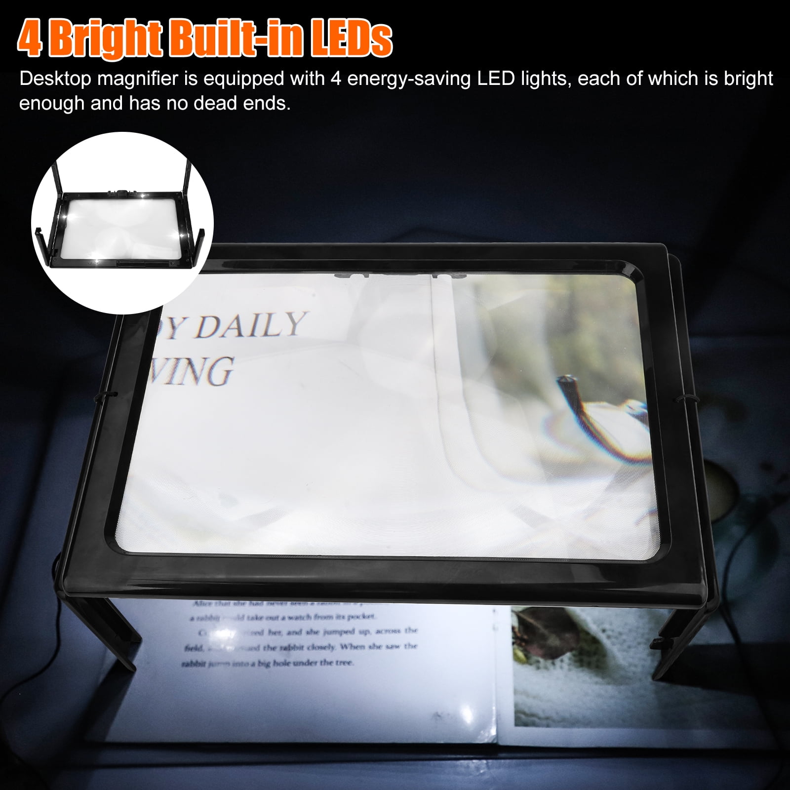 Full Page Reading Magnifier Large Handheld Rectangular Magnifying Glass  With 4 Led Lights 3x Magnifier For Elderly Reading, 2 Aa Batteries (not  Includ