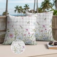 thumbnail image 3 of Flower Grey Outdoor Pillow Covers 26x26 Set of 2,Waterproof Patio Throw Pillowcase Protectors,Blue Pink Plaid Wildflower Botanical Country Decorative Pillow Shams Cushion Covers for Seat Bed Couch, 3 of 8