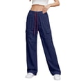 thumbnail image 3 of VBVC Women's High Waist Wide Leg Cargo Pants,Drawstring Parachute Pants For Women,Ladies Y2K Streetwear Hiking Trousers with Pockets,Navy,S-2XL, 3 of 6