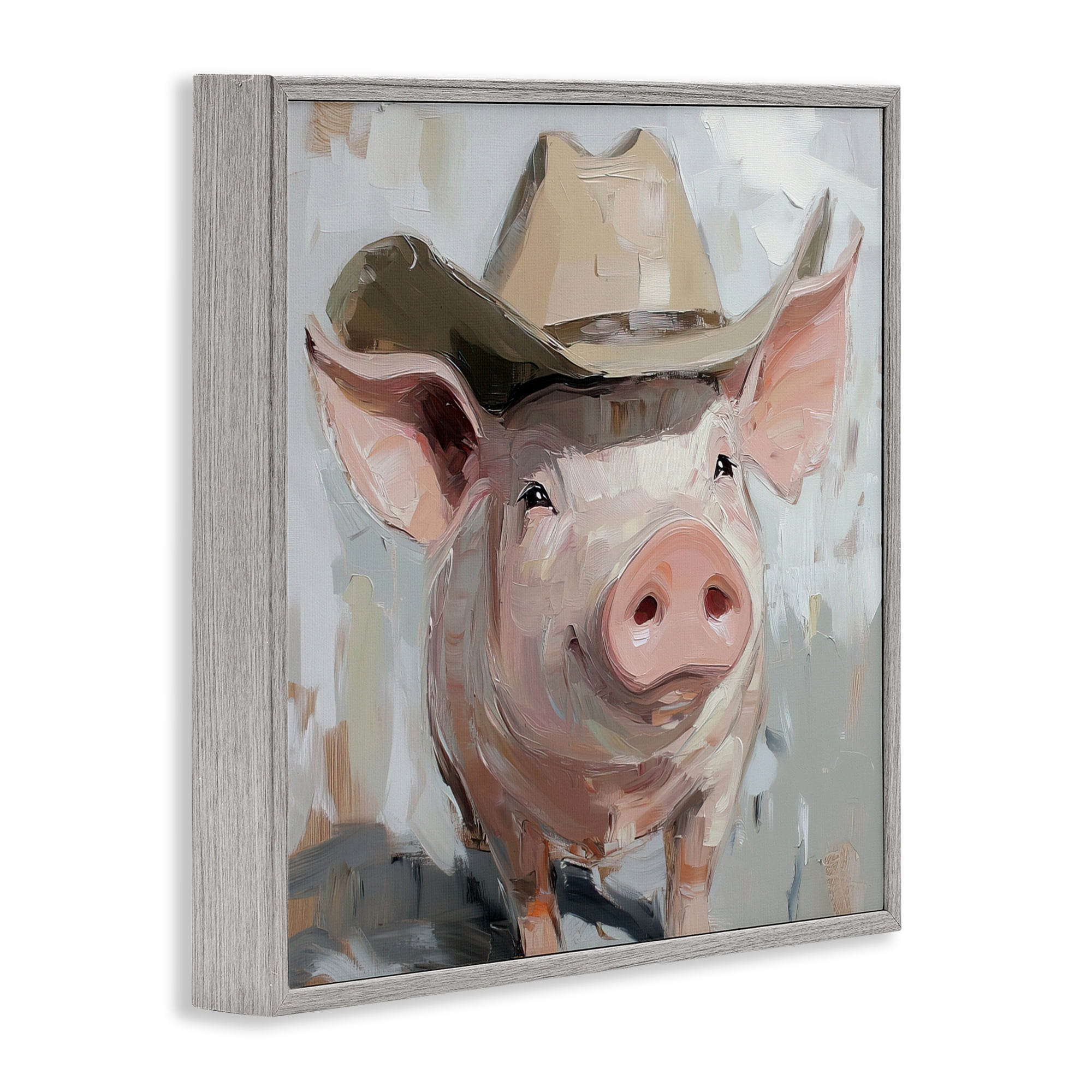 Stupell Industries Cowboy Chester Pig Gray Framed Giclee Art, design by Tina LeCour