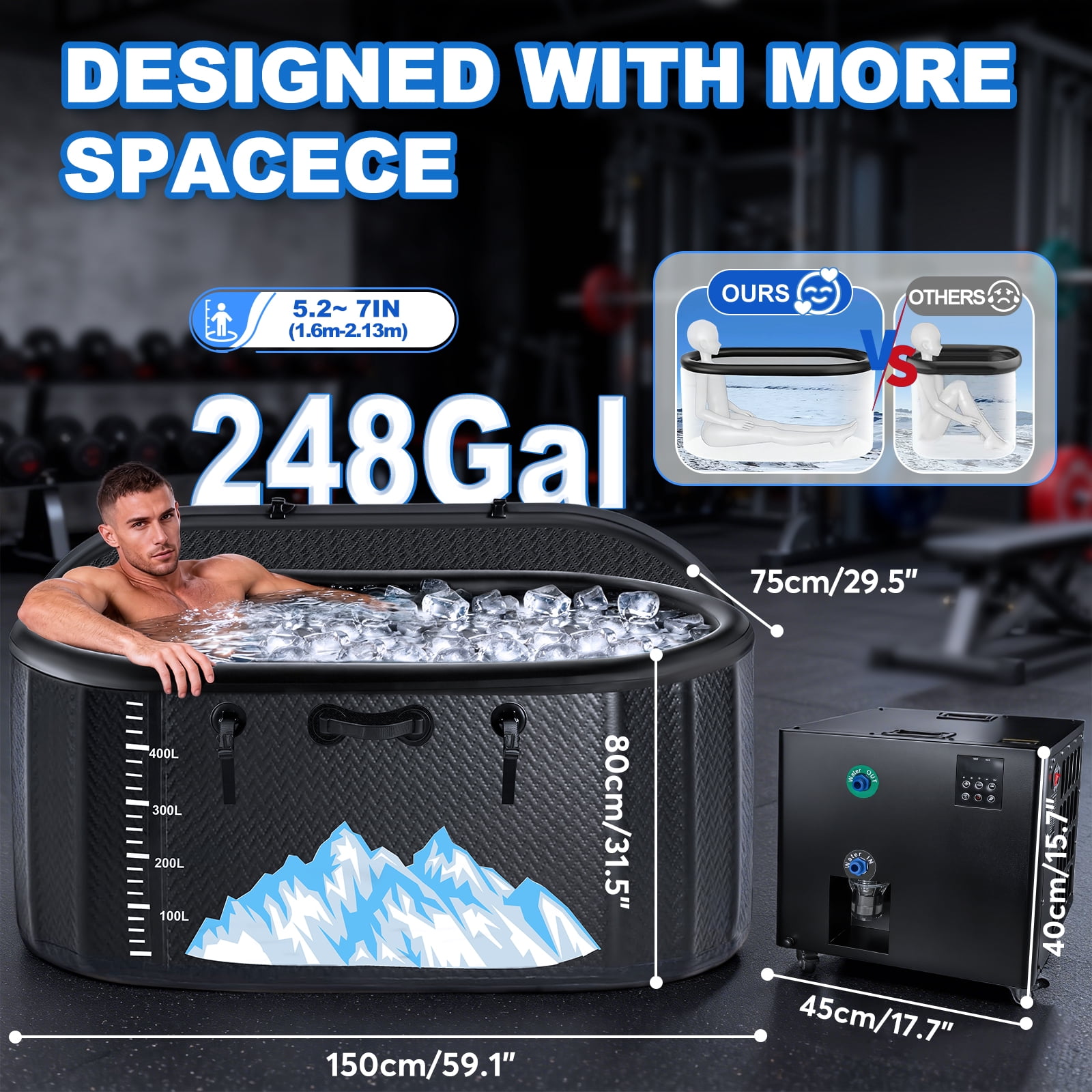 Esheno Large Ice Bath Tub 248 Gallon with 1HP Heating Cooling System UV Timer Wheels Cover Storage Bag for Athletes