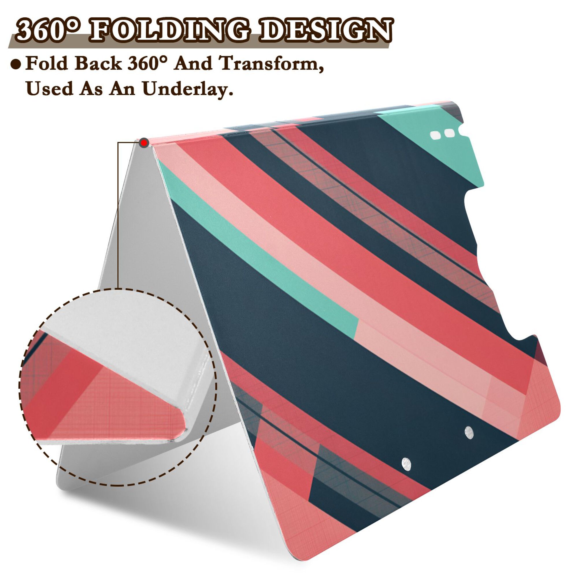 FORMRS A4 Clipboard Folder with Pen Holder Horizontal Foldable School Office Binder, Pink Geometric