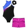 thumbnail image 5 of YONGHS Kids Girls Hollow Back Metallic Gymnastic Leotard with Sports Shorts 2Pcs Tracksuit Royal Blue&Rose 12, 5 of 7