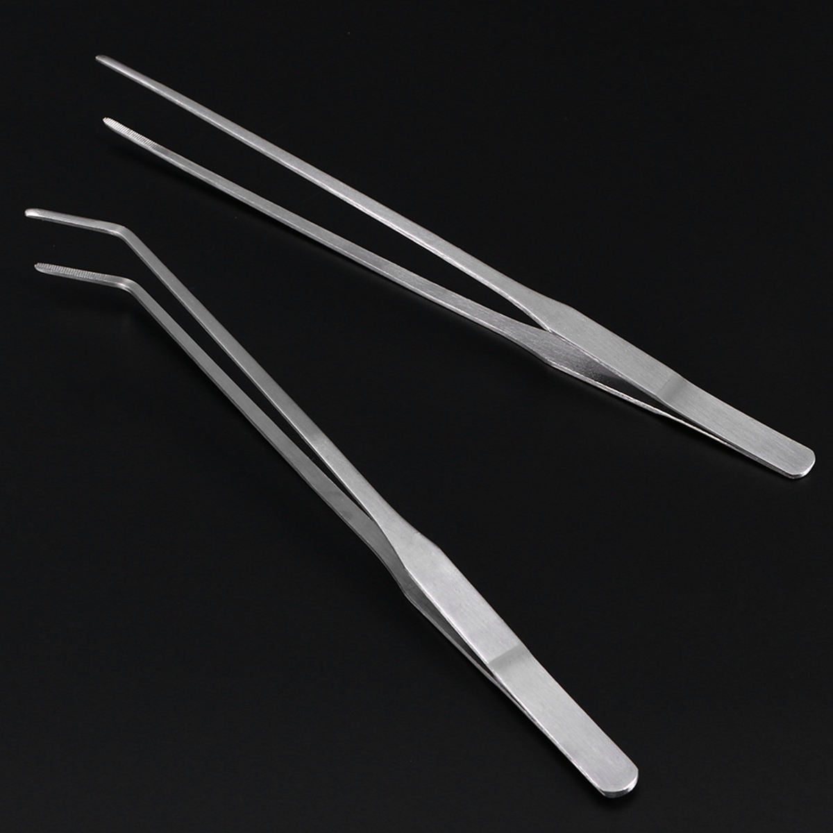 FUEENIRVA 2Pcs Stainless Steel Straight and Curved Tweezers for Aquarium Plants Plated Silver Rust Resistant