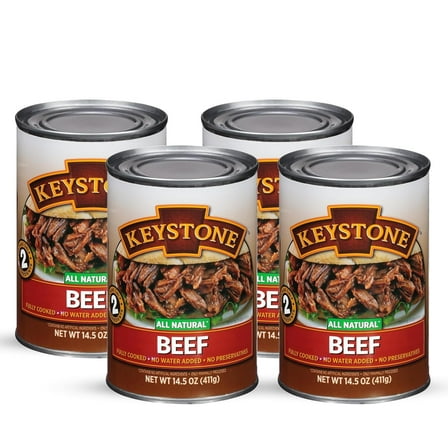 Keystone All Natural Canned Beef, 14.5 oz (Pack of 4) – Fully Cooked, Ready-to-Eat Meat – Long Shelf Life (5 Years) – Made in USA – Emergency Food, Survival & Everyday Meals