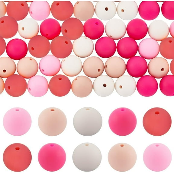 1 Box 60Pcs Red Silicone Bead 15mm Round Silicone Beads Bulk Large Pink Orange Candy Color Focal Loose Bubblegum Rubber Bead for Jewelry Making Bracelet Pen Keychain Beading DIY Supplies Colorful