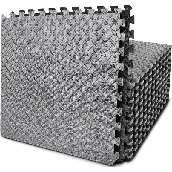 Puzzle Exercise Mat with 12/24/48 Tiles Interlocking Foam Gym Mats, 24'' x 24'' EVA Foam Floor Tiles, Protective Flooring Mats for Gym Equipment-96 Sq.ft/24 Tiles - Black & Gray