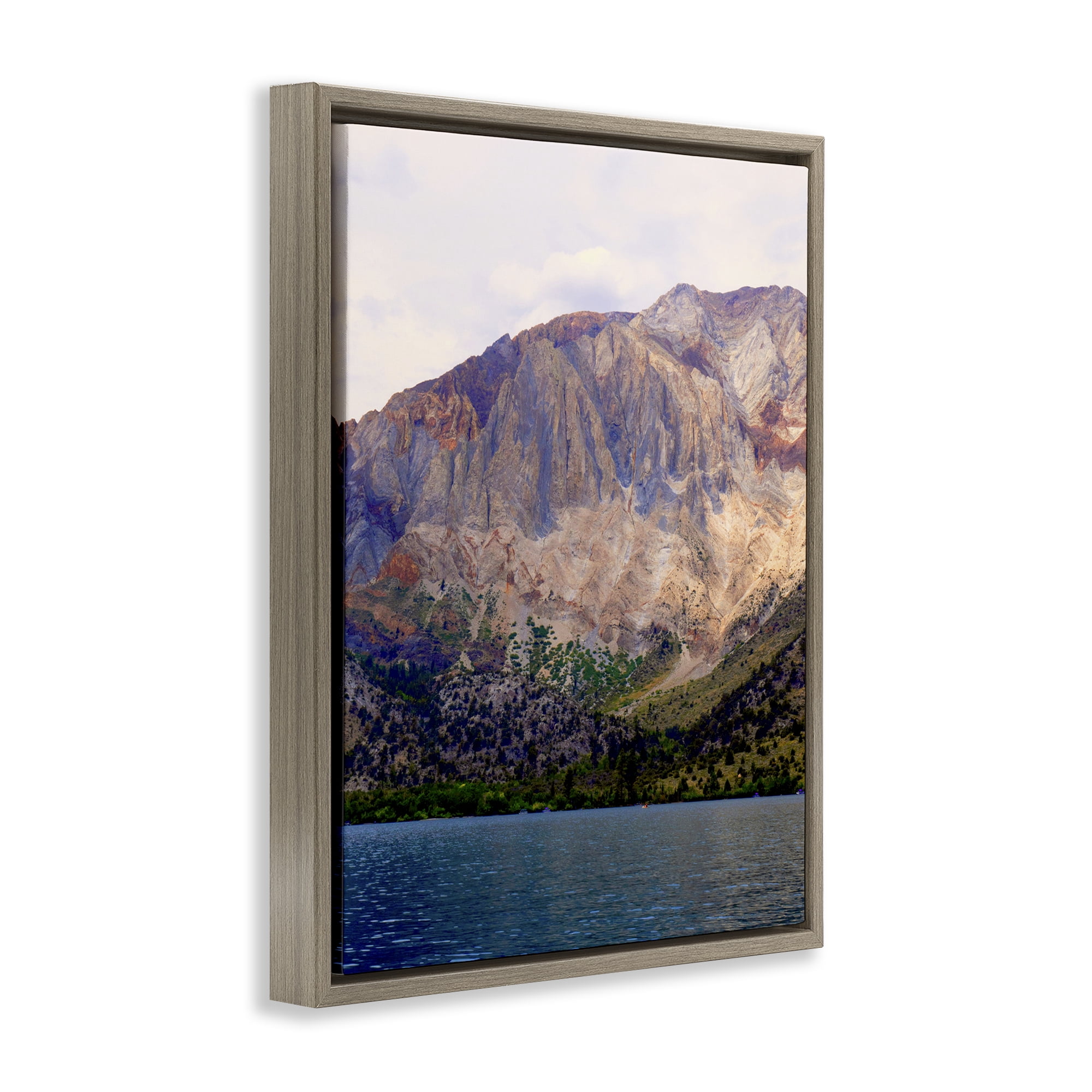 Stupell Industries Serene Lake Beneath Mountains Brown Framed Floater Canvas Wall Art, design by Gemma Bardot
