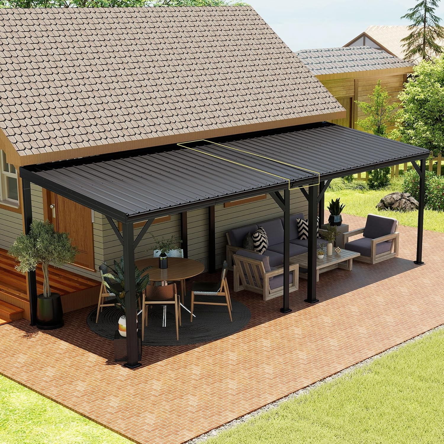 Gazebo Connector Kit for 10ft Wide Wall-Mounted Gazebos, Heavy-Duty Steel Expansion Linker, Rustproof, Easy Install, Fits 10'x10', 10'x12' and 10'x14' Lean-To Models, Brown