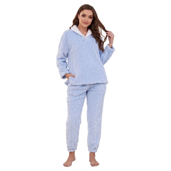 Heartnice Fluffy Pajamas set for Women Fleece Pullover 2 Piece Pjs Set Soft Plush Sleepwear Winter Loungewear(Light Blue, Mï¼