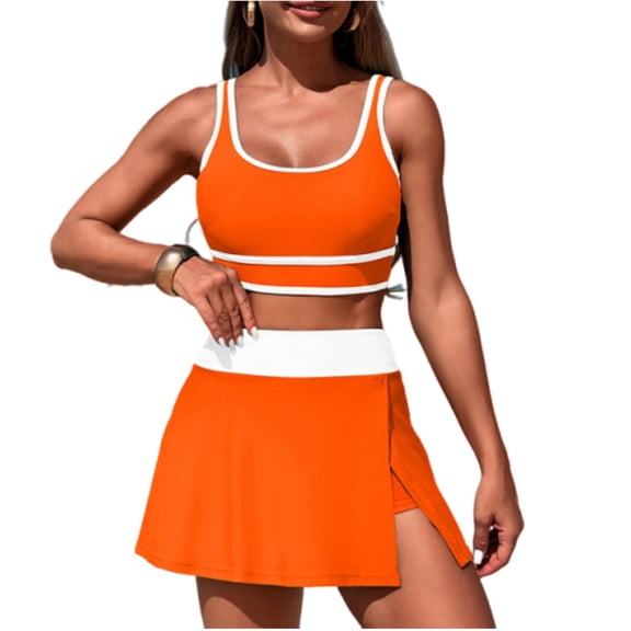 Fewfanhot Womens Bikini Athletic High Waist Sports Skirt Two-Piece Swimsuit