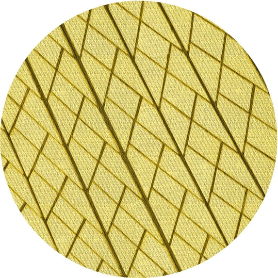 Ahgly Company Machine Washable Indoor Round Transitional Bold Yellow Area Rugs, 6' Round