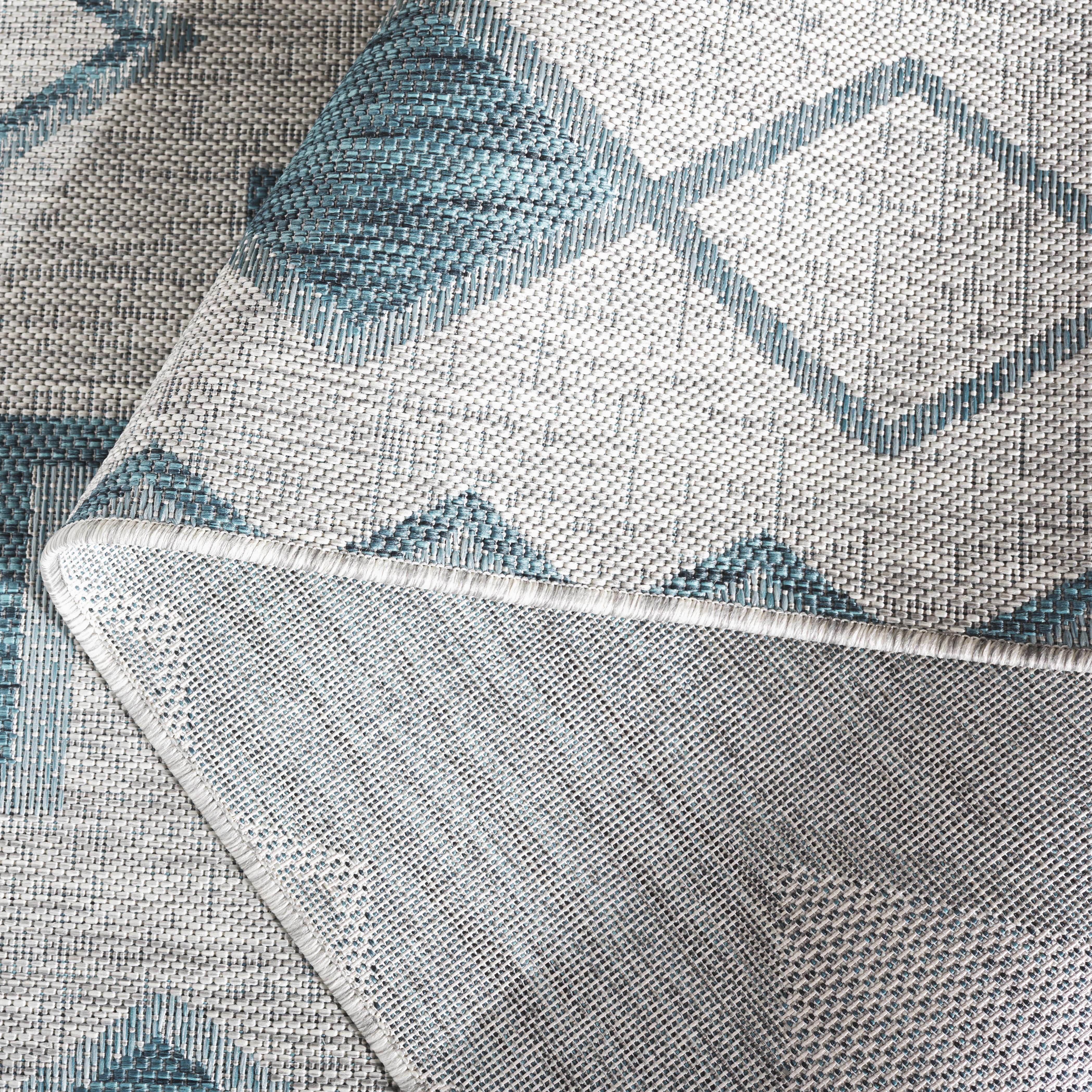SAFAVIEH Courtyard Floella Geometric Indoor/Outdoor Area Rug, 4' x 5'7", Grey/Teal