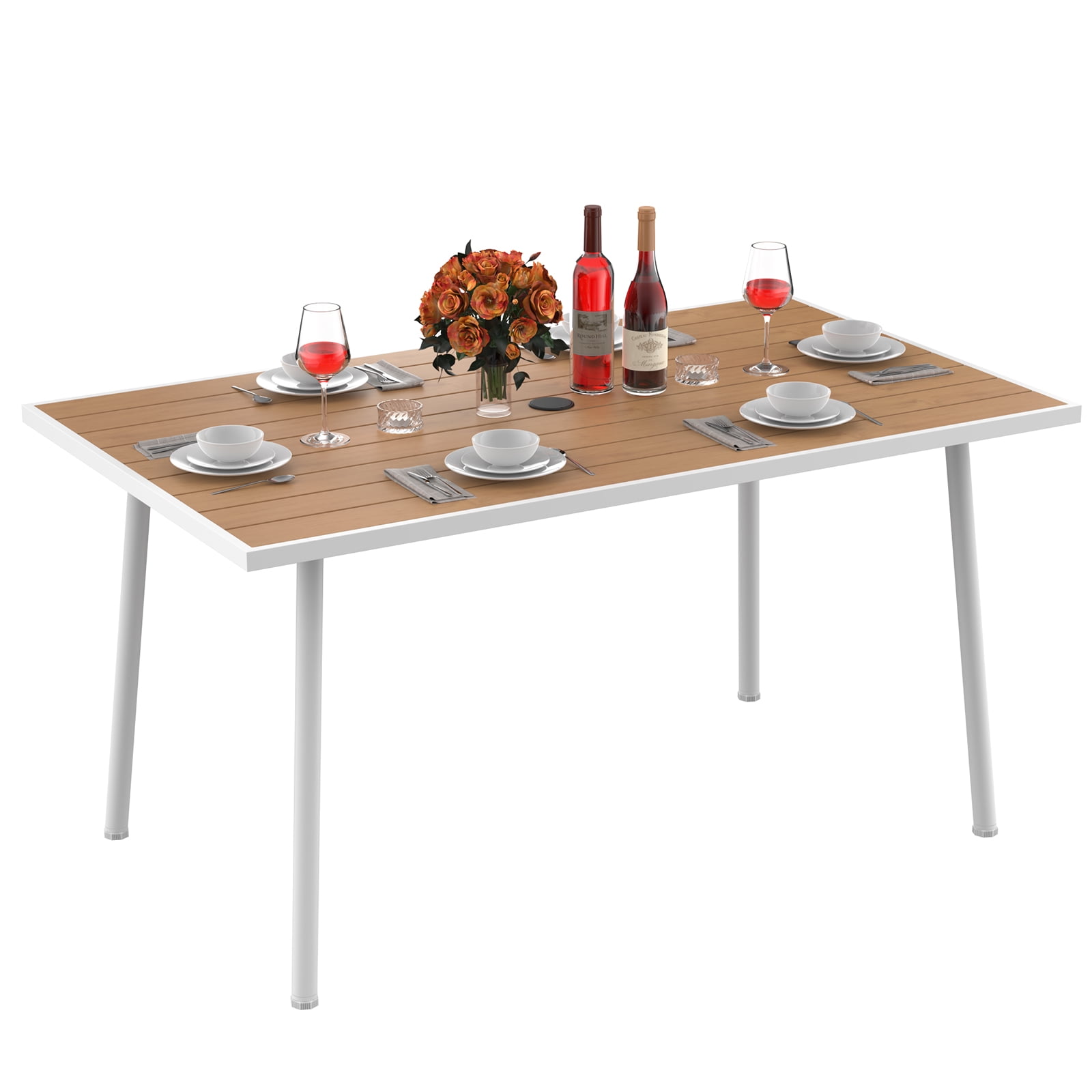 Dextrus 59in Outdoor Patio Table, Rectangle Bistro Table with Umbrella Hole,Dining Table - Beige
