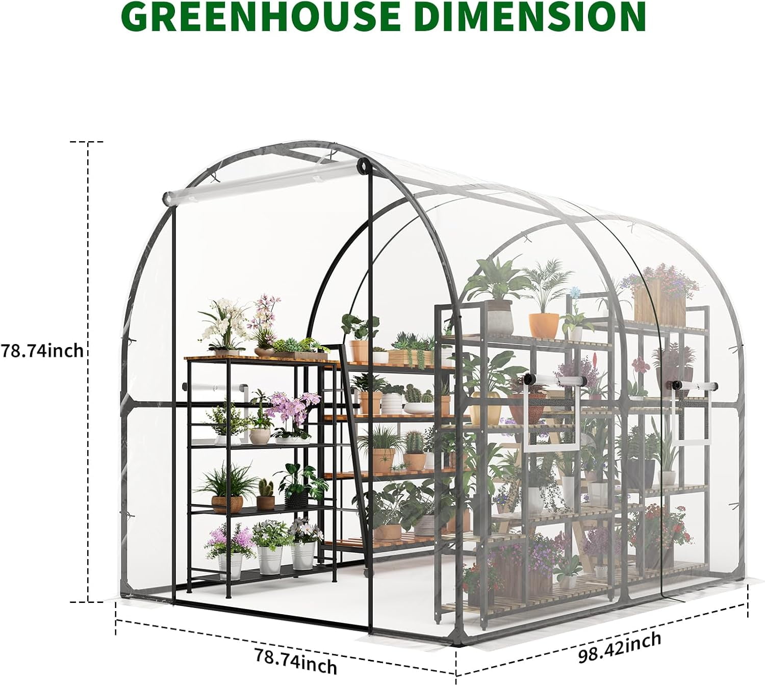 Garvee Portable Walk-in Greenhouse 98.42 x 78.74 x 78.74", Upgraded Heavy Duty Frame, Clear