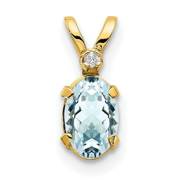 14k Yellow Gold Diamond & Aquamarine Birthstone Pendant Charm