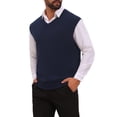thumbnail image 4 of INSPIRE CHIC Men's Sweater Vest V Neck Solid Color Knit Sleeveless Top M Navy Blue, 4 of 5