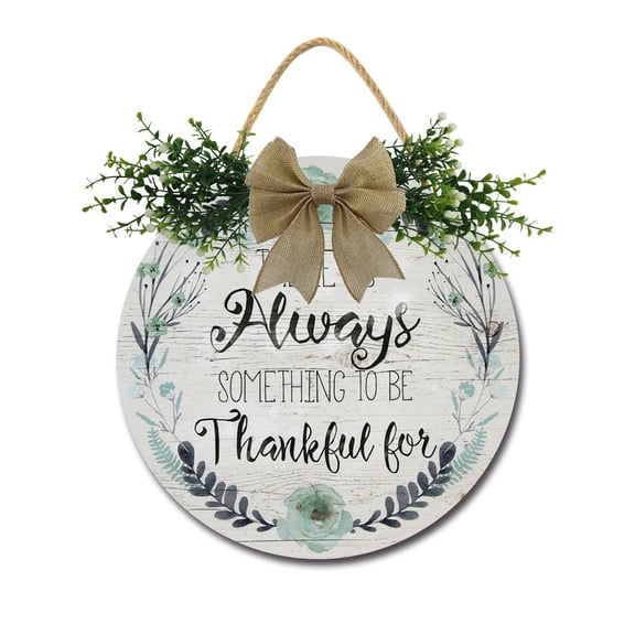 There Is Always Something To Be Thankful Sign Farmhouse Wood Sign Front Porch Decor Rustic Wooden Sign Wall Decor Hanging Wooden Decorations with Bow-Knot for Home Porch Wall Door, 11 x 11 inch