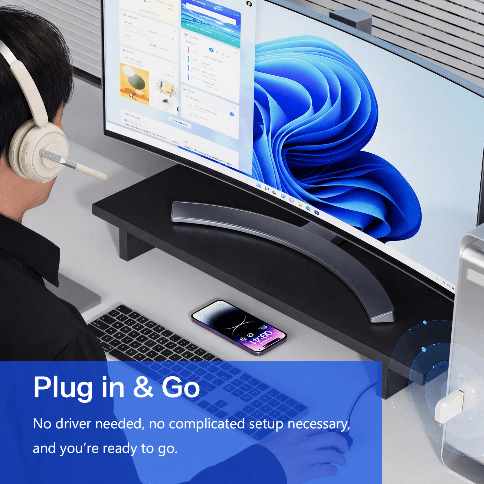 V5.2 Computer Bluetooth Headset with Microphone for PC, with Noise Cancelling Mic, USB Dongle, Charging Base & Mute Button for Work/Cell Phones/Computer/Call Center/Zoom