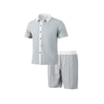 thumbnail image 2 of BXINGOHAI Mens Summer Beach 2 Piece Outfits Casual Vacation Cotton Linen Yoga Matching Set Short Sleeve Shirt and Shorts Today Sales Gray,2XL, 2 of 3