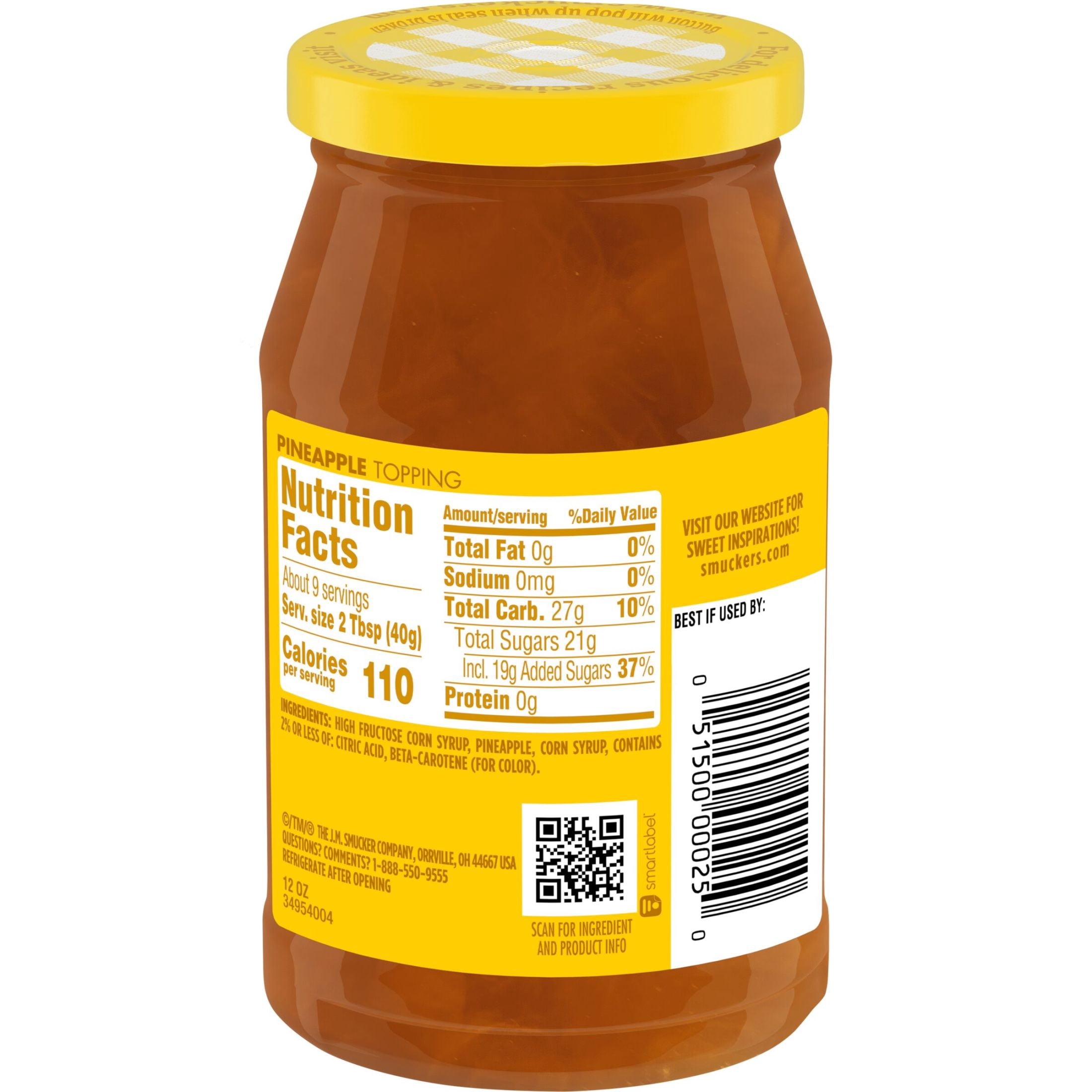 Smucker's Pineapple Topping, 12 oz Jar