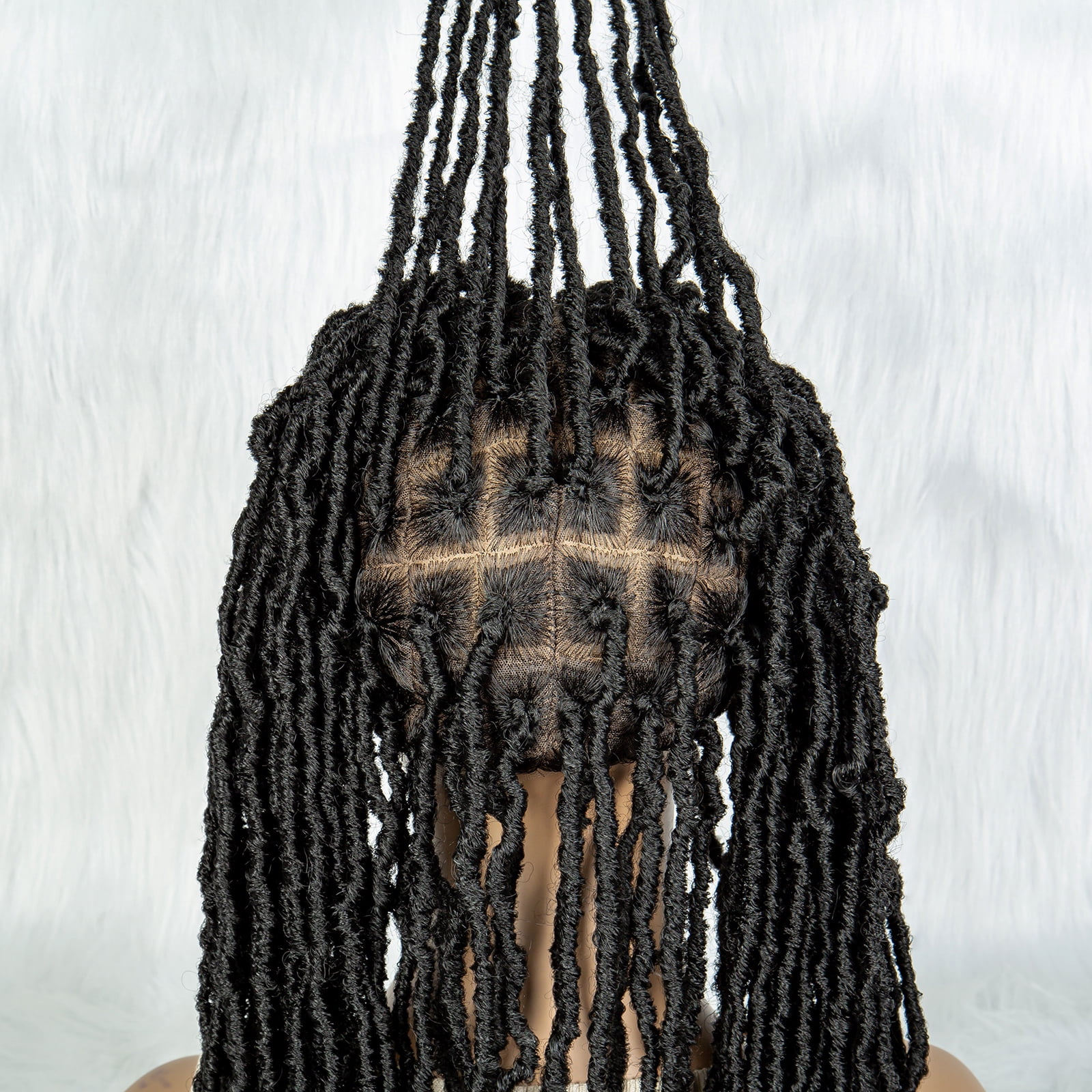 Locs Braided Wigs 36 Inches Full Double Lace Nateral Balck Square Knotless Dreadlock Braiding Wig with Baby Hair for Black Women Synthetic Lace Frontal Long Cornrow Box Braided Wigs (1B)