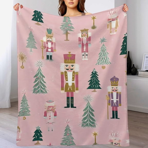 RKSupls Christmas Throw Blanket,Soft Warm Flannel Pink Nutcracker Blanket Gift for Christmas Home Bed Sofa Couch Decor,40x50 in