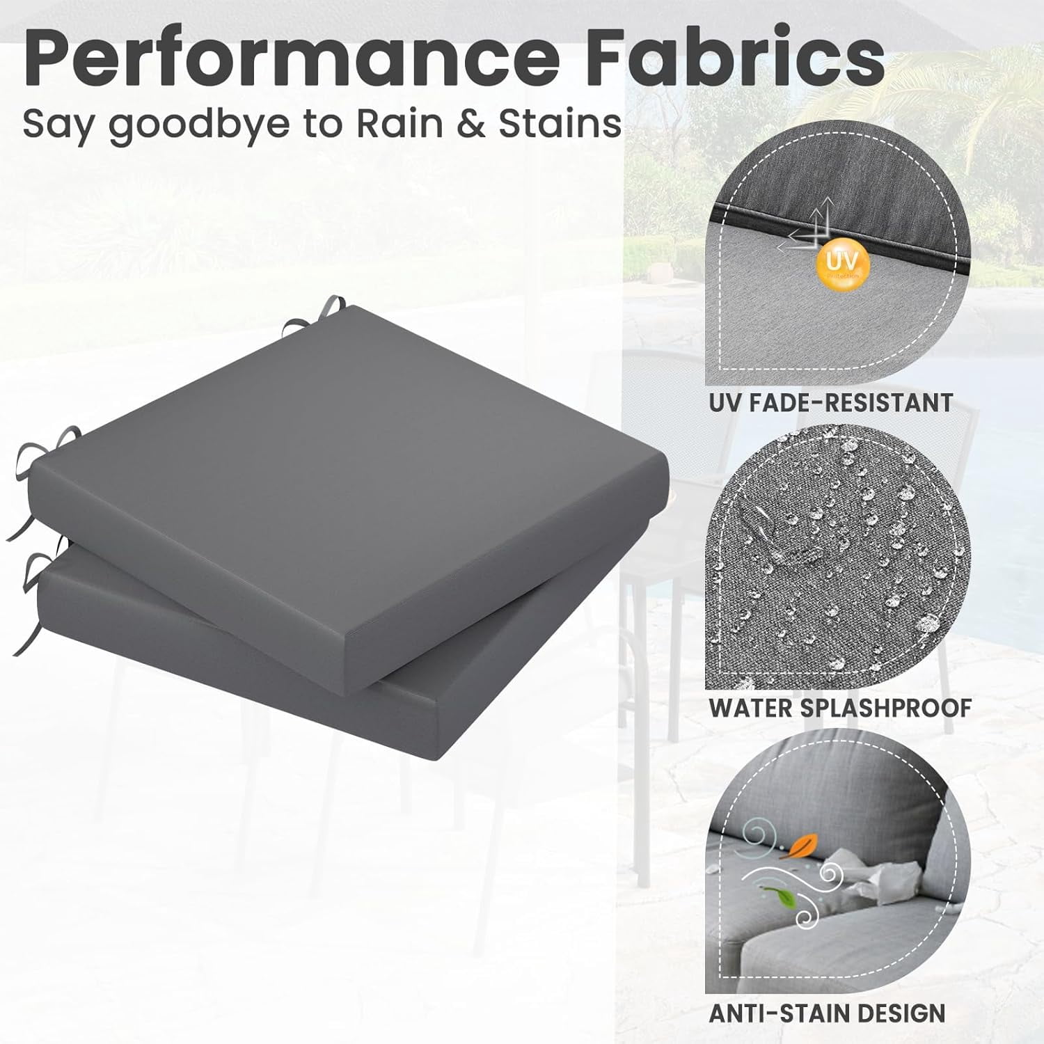 AECOJOY 19"x 19"x 3" Patio Chair Cushions Set of 2, Splashproof & Fade Resistant Outdoor Chair Cushions Square Thick Outdoor Furniture Cushions in Beige