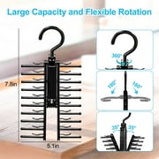 Tie Rack Hanger, EEEkit Tie Rack Holder with 20 Hooks Non-Slip Clips, 360 Degree Swivel, Space Saving Plastic Tie Organizer