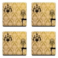 thumbnail image 1 of Damask Coaster Set of 4, English Country House Damask Motif on Wall and Chandelier Silhouettes Renaissance, Square Hardboard Gloss Coasters, Standard Size, Yellow Black, by Ambesonne, 1 of 2