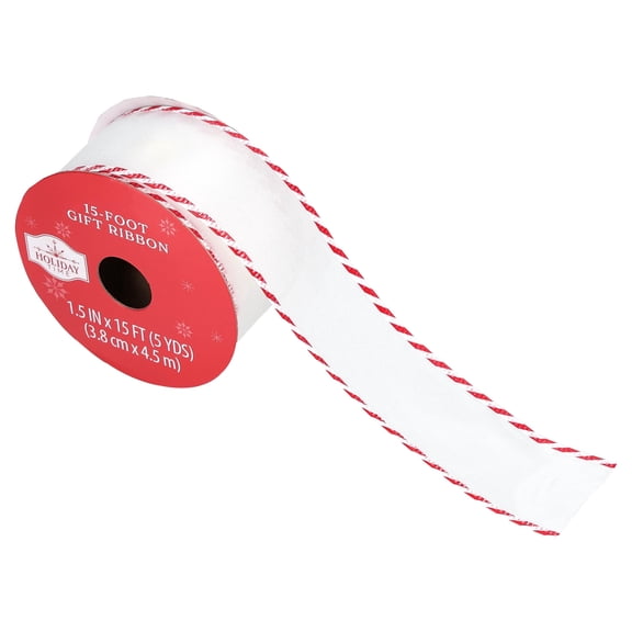 Red and White Striped Wired Edge Christmas Ribbon, 1.5" x 15', by Holiday Time