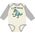 thumbnail image 3 of Inktastic I Love Soccer-Dinosaur in Blue Boys or Girls Long Sleeve Baby Bodysuit, 3 of 5