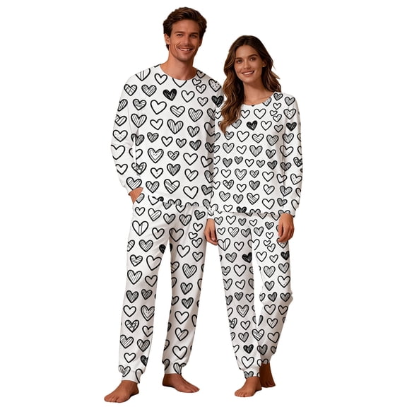 CLOISE Womens Pajama Sets Long Sleeve Valentines Pjs Sets Pockets Tops and Pant Heart Lounge Set 2 Piece Loungewear White