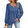 thumbnail image 1 of Loose casual bubble sleeve square neck long sleeve T-shirt（blue）, 1 of 6