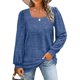 thumbnail image 1 of Dinheiro Camiseta holgada informal de manga larga con cuello cuadrado y manga de burbuja （azul）,,S,, 1 of 6