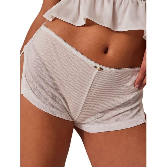 Women'S Y2k Micro Shorts Low Waist Side Slit Boyshort Slim Booty Shorts Lounge Pj Bottom White S