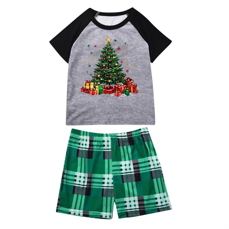 Lyfzbd Matching Family Christmas Pajamas Set Short Sleeve Tree Print T ...