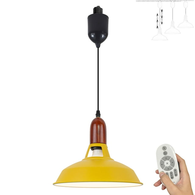 FSLiving Adjustable Height J Type Track Lighting Macaron Yellow Burly Wood Lamp Industrial Stytle with Smart 7W LED Bulbs by Remote, 2200K-6500K Track Mount Decorate for Dinning Table Top 4 Ft