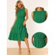 thumbnail image 2 of Vestido sin mangas de verano para mujer Cintura elástica con cinturón Vestido midi escalonado fluido Verde XS, 2 of 6