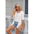 thumbnail image 4 of Summer Square Neck Button Spliced Mid-Sleeve Casual Women's T-Shirt Top, 4 of 8