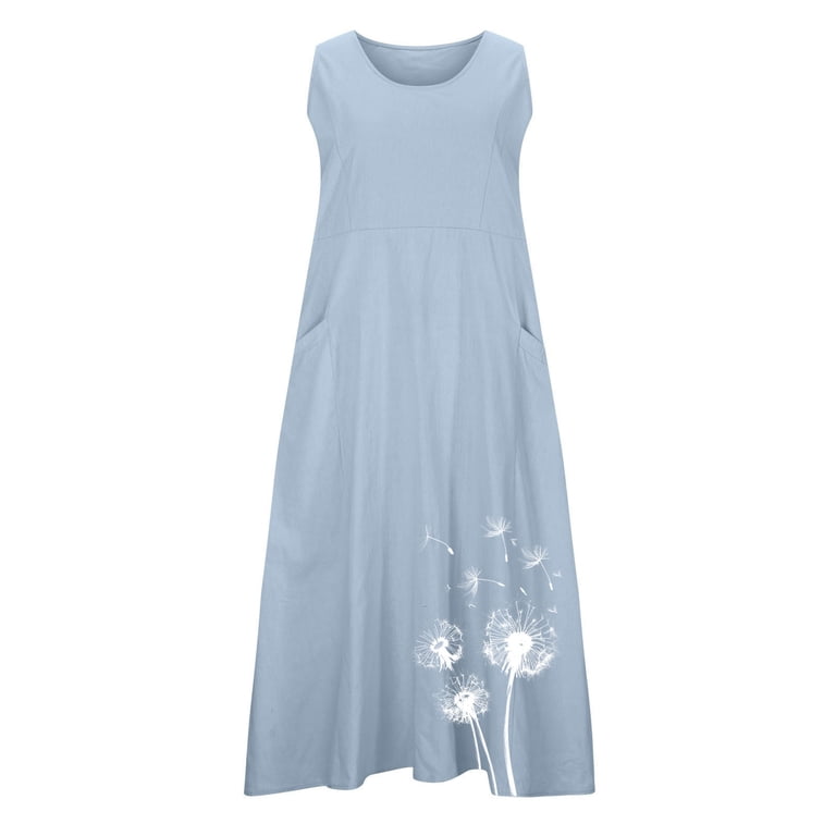 sleeveless shift dress of pale blue linen Sleeveless Linen Shift Dress With Slit, Mid Calf Linen Dress With Pockets, Tank Linen Midi Dress BROOK