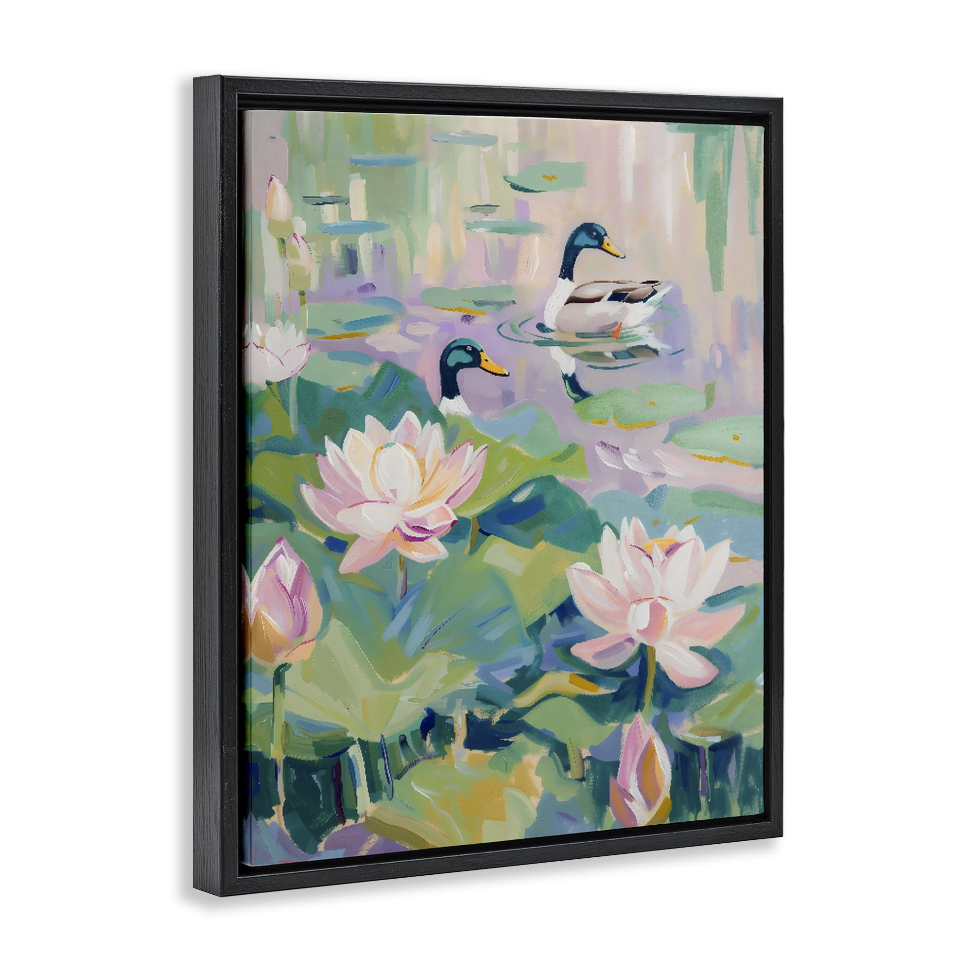 Stupell Industries Duck Pond with Lotus Flowers Black Framed Floater Canvas Wall Art, design by The Prints Vibe