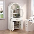 thumbnail image 6 of 71 Inch Tall Arched Farmhouse Pantry Cabinet with Glass Barn Door, Adjustable Shelves Storage Cupboard for Kitchen, Dining Room, White, 6 of 9