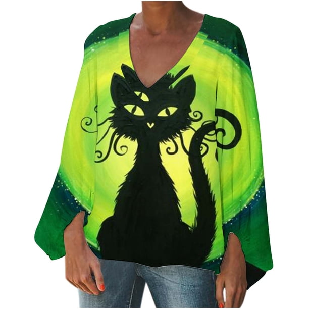 Mujer Otoño Invierno Casual Sexy Moda Camisa Halloween Impreso Manga Larga Puff Cuello V Jersey Top Fridja fjkfkj7722