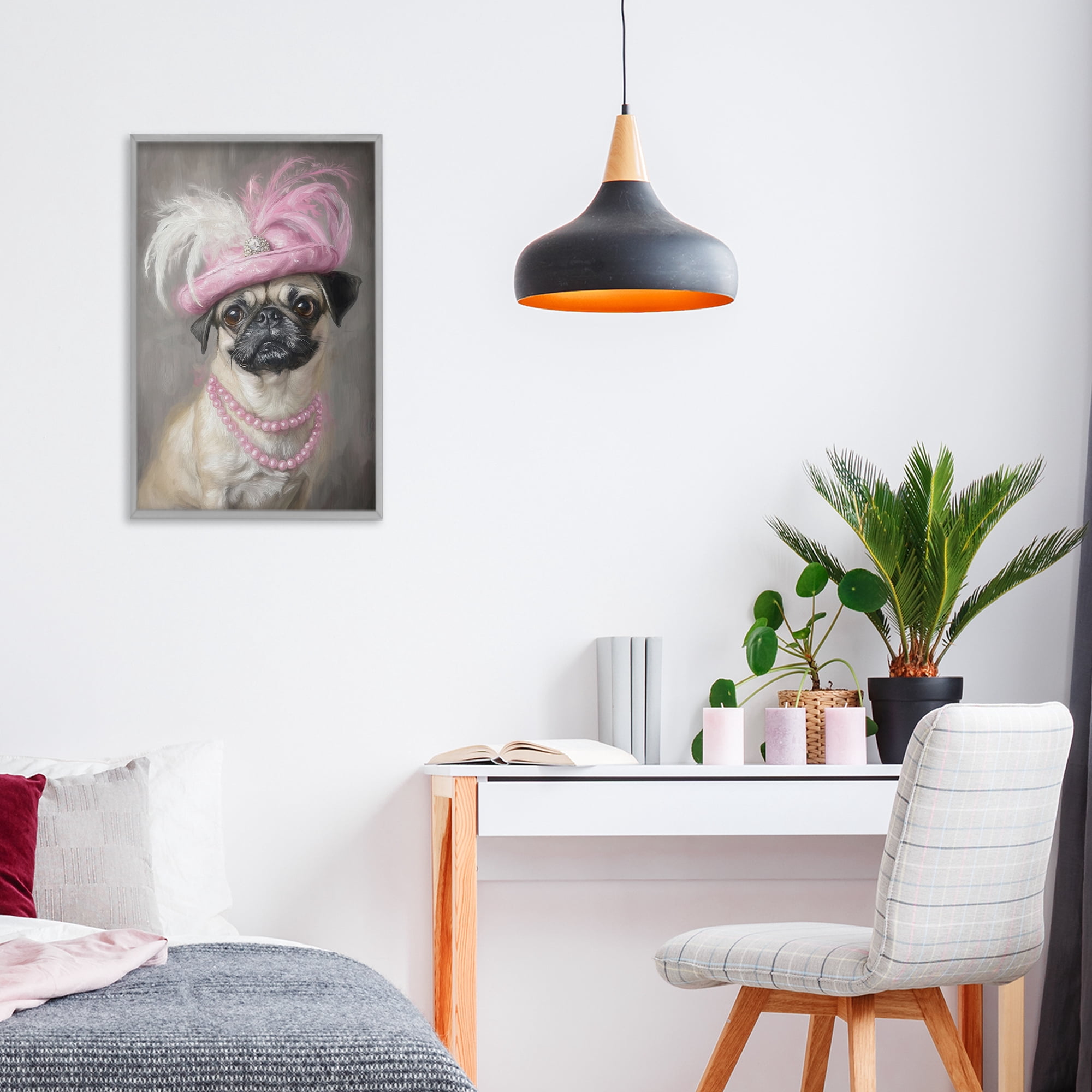 Stupell Industries Lady Pug Portrait Gray Framed Giclee Art, design by Tina LeCour